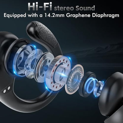Wireless Earbuds Bluetooth Headphones 80Hrs Playtime Ear Buds IPX7 Waterproof Sports Earphones Wireless Charging Case Over-Ear Earhooks Headest (Black)