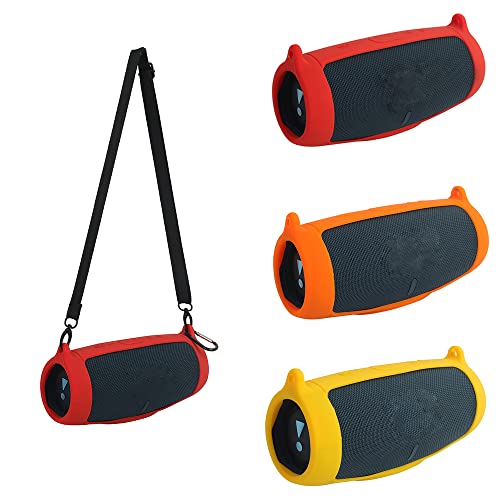 Silicone Case Cover for JBL Charge 5 Bluetooth Speaker, Travel Carrying Protective with Shoulder Strap and Carabiner (Yellow) - color: Yellow