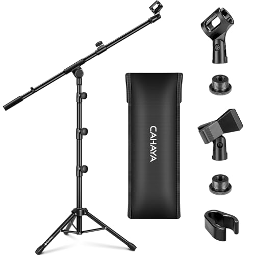 CAHAYA Mic Stand Floor Adjustable - Tripod Boom Arm Microphone Stand with Carrying Bag 2 Mic Clips 3/8" to 5/8" Adapter for Singing Podcast Compatible with Blue Yeti Shure SM58 SM48 Fifine K669B - color: Black, style: Standard Version