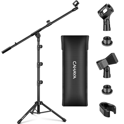 CAHAYA Mic Stand Floor Adjustable - Tripod Boom Arm Microphone Stand with Carrying Bag 2 Mic Clips 3/8" to 5/8" Adapter for Singing Podcast Compatible with Blue Yeti Shure SM58 SM48 Fifine K669B - color: Black, style: Standard Version