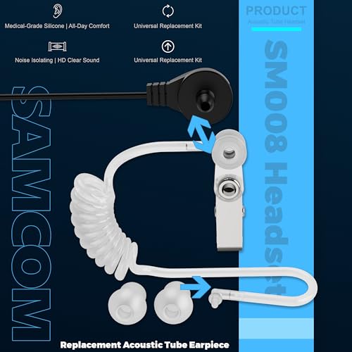 SAMCOM SM008 Walkie-Talkie 2 Pin Plug Acoustic Tube Earpiece Mic (10 Pack) | Security Radio Earpieces for FPCN30A, FPCN10A, FPCN20A Two-Way Radios, Compatible with Baofeng Kenwood 2 Way Radio - size: 10 Pcs SM008 Airtube Earpiece