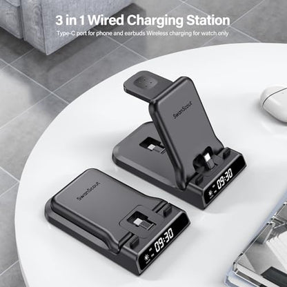 3 in 1 Charging Station for Google Pixel Watch 3/2, 25W Super Fast Wired USB C Charger Stand for Google Pixel 10/10 Pro/10 Pro XL/9/8/7, Pixel Buds Pro 2/2a, SwanScout 701G2, (Not for Pixel Watch 4/1)