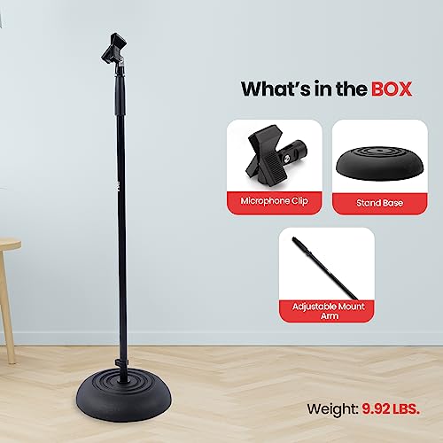 Pyle Universal Microphone Stand - Handheld Mic Compatible, Heavy Compact Base, Lightweight & Compact Design, 2.8 to 5 Ft Height Adjustable Clamp, Pivot Angle Clip, Home/Studio Use (Pair) - size: Pack of 2