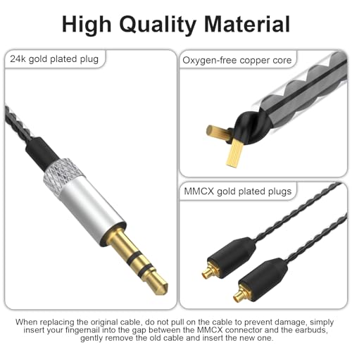 SE215 Cable Compatible with Shure SE215, SE215 PRO, SE315, SE425, SE425 PRO, SE535, SE846, AONIC 3, AONIC 4, AONIC 5 Earphone, MMCX Cable 3.5mm for PS4, PS5, Tablets, Laptops, Smartphones, 4ft