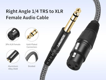 2 Pack XLR Female to 1/4 TRS Cable 3FT – Braided Balanced Audio Cord, 3-Pin XLR Female to 6.35mm TRS Male Microphone Cable for Mixer, Active Speakers, Studio Equipment
