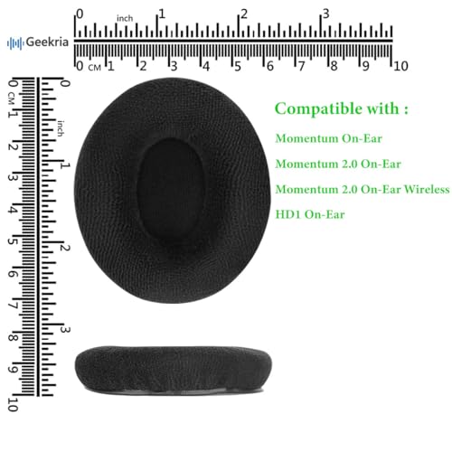 Geekria Comfort Velour Replacement Ear Pads for Sennheiser Momentum On-Ear, Momentum 2.0 On-Ear (Do Not Fit 2.0 Over-Ear) Headphones Ear Cushions (Black)