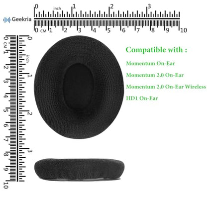 Geekria Comfort Velour Replacement Ear Pads for Sennheiser Momentum On-Ear, Momentum 2.0 On-Ear (Do Not Fit 2.0 Over-Ear) Headphones Ear Cushions (Black)