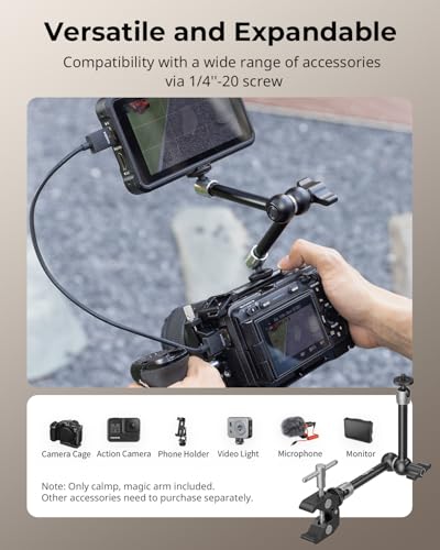 SMALLRIG Clamp w/ 1/4" and 3/8" Thread and 9.8 Inches Adjustable Friction Power Articulating Magic Arm with 1/4" Thread Screw for LCD Monitor/LED Lights - KBUM2732B - size: 9.8''+arm only