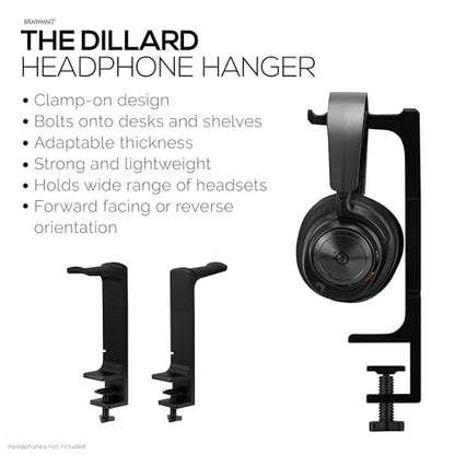 BRAINWAVZ The Dillard - Side Desk Headphone Stand, Suitable for All Headsets, Clamps to Table, Save Space & Store Your Headphones Safely