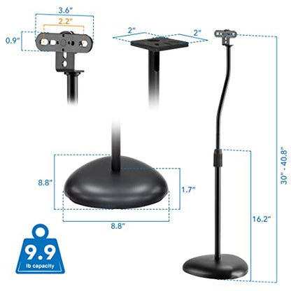Mount-It! Universal Speaker Stands, Adjustable Height 30 to 40.8 Inches, Surround Sound Speaker Stands for Satellite and Bookshelf Speakers, Heavy-Duty Construction, Supports 10 lbs Each (1 Pair)
