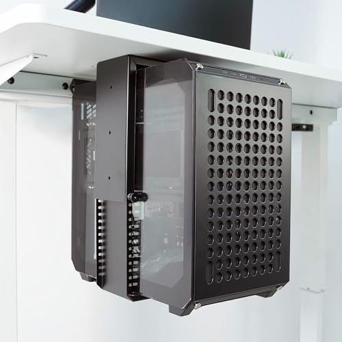 Universal Wall or Under Desk CPU Mount, Small PC/NAS Bracket – 4.5 to 9.2 inch Wide Computer Holder, Space-Saving Design with Safety Lock,Max Load 32Lbs