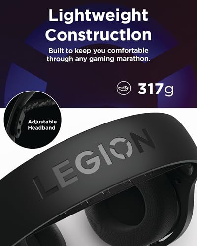 Lenovo Legion H410 Wireless Gaming Headset, Bluetooth or 2.4 GHz USB-A Connection, Lightweight (304 Grams), Adjustable Headband, Flip to Mute Mic, Black - style: H410