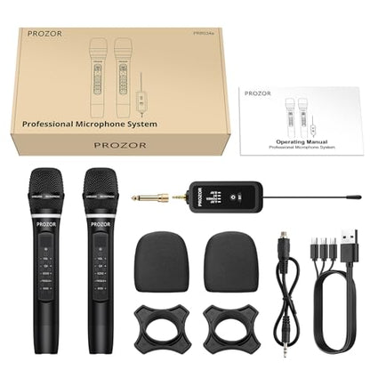 PROZOR UHF Wireless Microphone with Volume Treble Bass Echo Control, Wireless Rechargeable Mic Dual Handheld Dynamic Mic System with Rechargeable Receiver, for Karaoke Machines, DJ, Church, Weddings - style: Rechargeable Portable Bluetooth UHF Mic – Echo