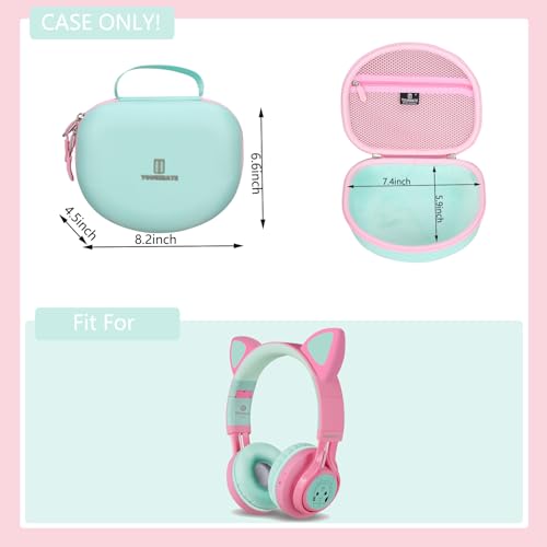 Tourmate Hard Travel Case for Riwbox CT-7 CT-7S / iClever HS01 / FosPower Cat Ear LED Light Kids Wireless Headphones, Protective Carrying Storage Bag (Pink&Green Box for Sale) - color: Pink&Green