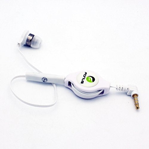 White Retractable in-Ear Mono Headset Wired Single Earbud Earphone with Microphone for Sprint LG G Stylo, Sprint LG G2, Sprint LG G3, Sprint LG G3 Vigor, Sprint LG G4