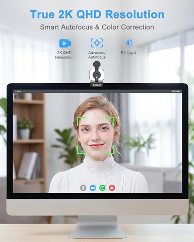 Atatat 2K Webcam for PC with Light, Microphone, Privacy Cover | Autofocus Web Camera for Desktop/Laptop/Monitor/Mac, Computer Camera for Zoom/Skype/Teams/Video Calling/Meeting