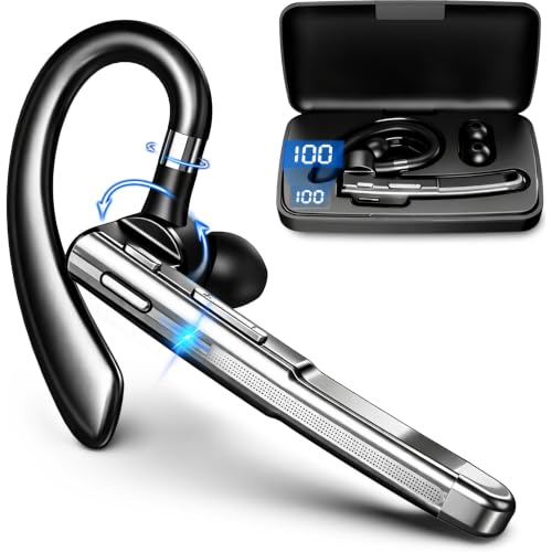 Bluetooth Headset V6.1,100Hrs Talk Time Single-Ear Wireless Earbud,CVC8.0 Noise Cancelling Bluetooth Earpiece,Handsfree Headset with Mic,Driving Headphoone for Trucker, Office, Business