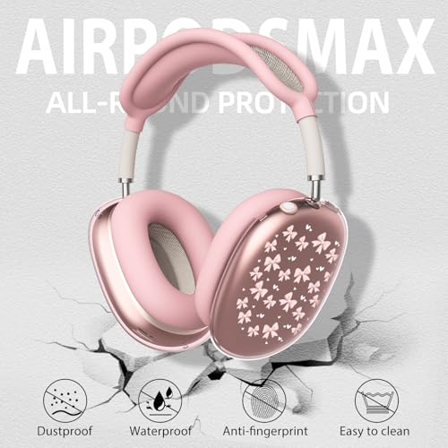 Cute Pink Heart Bow Clear Case for Airpods Max Headphones Kawaii Design Soft TPU Ear Cups Cover Anti-Scratch Silicone Ear Pad Protective Case Pretty Headband Cover for Apple Airpods Max - color: Pink bow 04