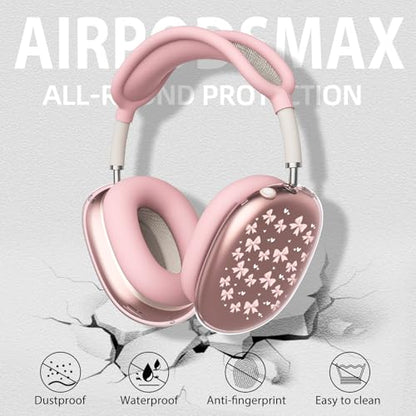 Cute Pink Heart Bow Clear Case for Airpods Max Headphones Kawaii Design Soft TPU Ear Cups Cover Anti-Scratch Silicone Ear Pad Protective Case Pretty Headband Cover for Apple Airpods Max - color: Pink bow 04