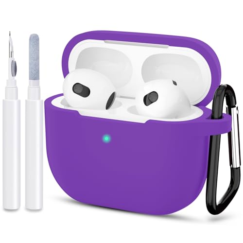 Compatible with AirPods 3 Case, Protective Silicone Cover for AirPods 3rd Generation Case 2021, Wireless Charging - Purple - color: C-Purple