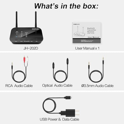 SIMOLIO Bluetooth Transmitter Receiver for TV, aptX Low Latency Adapter