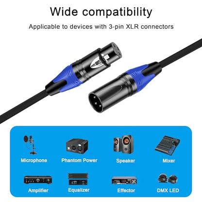 XLR Cable 3.3FT 2Pack Black- Premium Balanced Microphone Cable 3-Pin XLR Male to Female Mic Speaker Cable, Pure Copper and Plated Conductors - color: Black, size: 3.3FT 2Pack