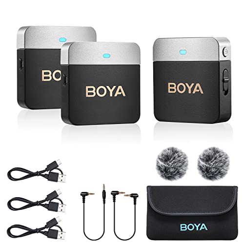 BOYA Wireless Lavalier Microphone BY-M1V2 Dual Channel Wireless Microphones for Cameras DSLR Smartphone Cordless Clip on Lapel Mic for Video Recording YouTube Vlogging Live Streaming Interview - size: BY-M1V2