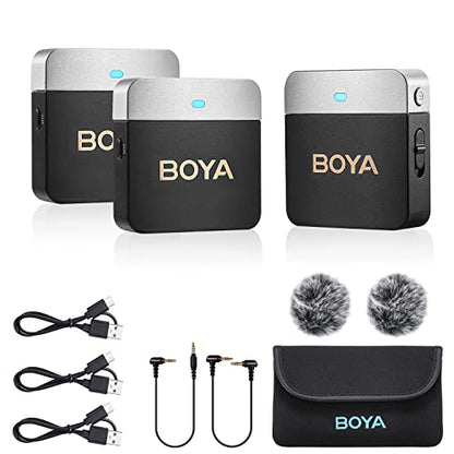 BOYA Wireless Lavalier Microphone BY-M1V2 Dual Channel Wireless Microphones for Cameras DSLR Smartphone Cordless Clip on Lapel Mic for Video Recording YouTube Vlogging Live Streaming Interview - size: BY-M1V2