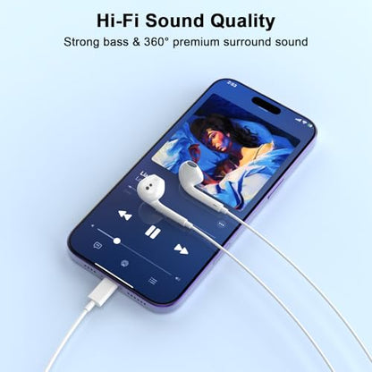 2 Pack Wired Headphones for iPhone Earbuds iPhone 14 Headphones Wired | Wired Earbuds for iPhone Built-in Microphone & Volume Control Nosie Reduction Headsets Compatible with iPhone 14/13/12/11/XR - color: LWhite
