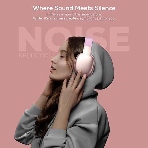 Gabba Goods Wireless Over Ear Bluetooth Headphones with Microphone - Wireless Headset -Noise Reduction - Bluetooth, Wired,Built in Micro SD for Travel, Home, Work TV,PC,Gaming,Cellphone (Pink) - color: Pink
