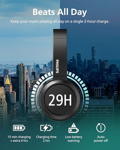 PHILIPS H4205 Wireless Headphone,On-Ear Bluetooth Headphone with BASS Boost,Quality Sound,32mm Drivers,29-Hour Battery Life,Fast Charging,Lightweight,Adjustable Cushioned Headband,Soft Ear Cups,Black - color: Matte Black
