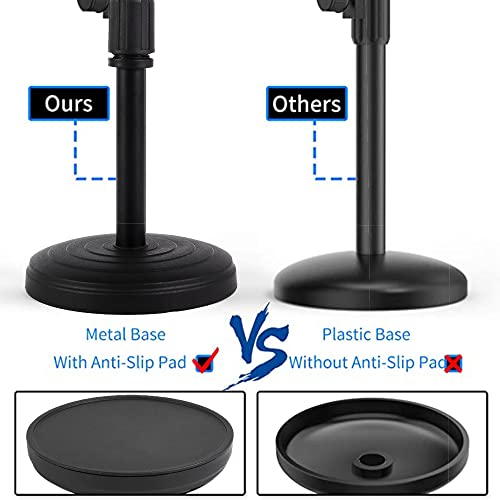 Desktop Microphone Stand,Heavy Duty Table Desk Microphone Stand with Non-Slip Metal Base, 3/8" and 5/8" Adapter Adjustable Height for Blue Yeti Snowball Spark & Other Microphone