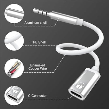 3.5mm Male to Type-C Female Audio Adapter Cable, White, Compatible with Smartphones, MP3 Players, Laptops, Tablets
