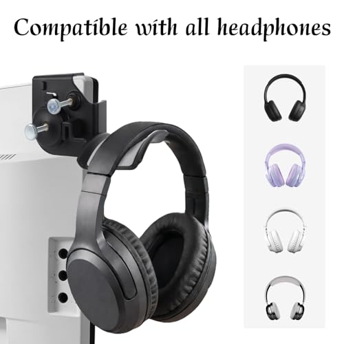 Clamp-On Monitor Headphone Stand, Adjustable Headset Hanger Rest Holder Hook Monitor Mount with Silicone Protection Desk Organizer for Home Office Gaming & Study Accessories