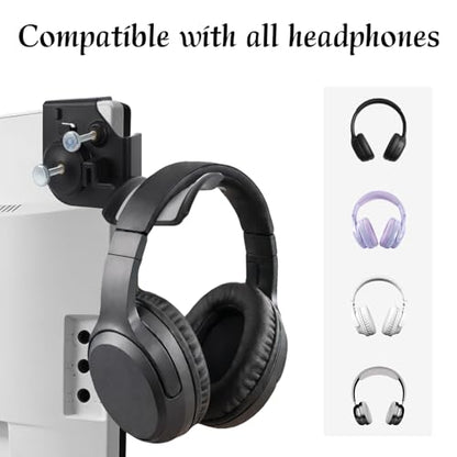 Clamp-On Monitor Headphone Stand, Adjustable Headset Hanger Rest Holder Hook Monitor Mount with Silicone Protection Desk Organizer for Home Office Gaming & Study Accessories