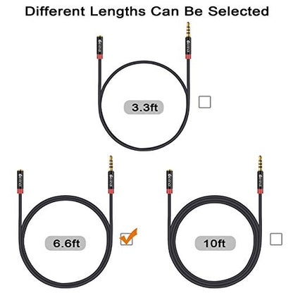 3.5mm TRRS Headphone Extension Cable, 1/8" inch Female 4-Pole to Male Extension Cord, Mini-Jack Aux Stereo Audio Connector 6.6Ft/2M (2 Pack) - size: 6 Ft