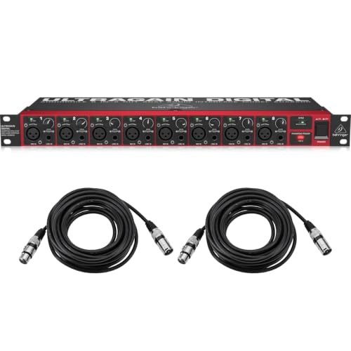 Behringer Ultragain Digital ADA8200 Audiophile 8 In/8 Out ADAT Audio Interface with MIDAS Mic Preamplifiers with 2x 25' XLR Cables