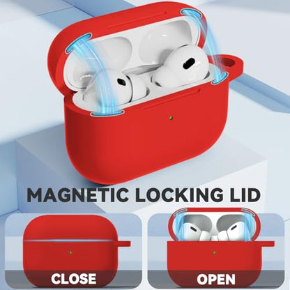 Ljusmicker for AirPods Pro 3 Case 2025 with Magnetic Lock,Red | Soft Silicone Protective Cover for Apple AirPod Pro 3rd Generation Case with Cleaner Kit & Keychain for Women Men,Shockproof - color: A1-Red