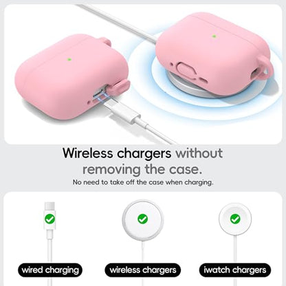 RFUNGUANGO AirPods Pro 3 Case Silicone Protective Cover, Pink | Compatible with AirPods Pro 3rd Generation, Wireless Charging Compatible with Cleaning Kit & Keychain - color: B-Pink, size: AirPods Pro 3 Case