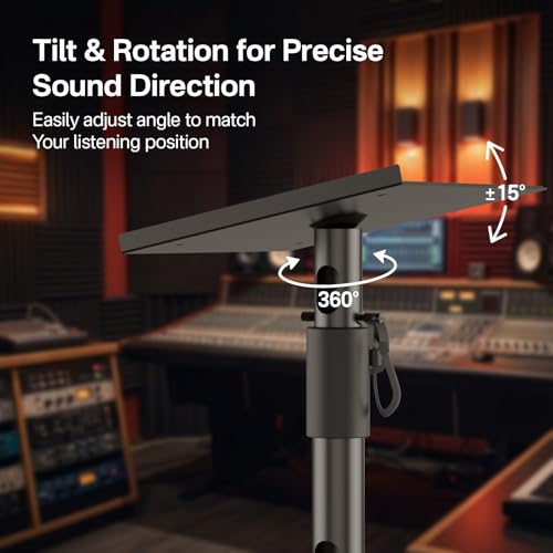 Heavy-Duty Desk Studio Monitor Stand Pair, Height Extend Desktop Speaker Stands, Tilt & Swivel Adjustable 9.3" x 8.9" Plate for KRK, JBL, Klipsch, PreSonus & Polk Audio, Built-in Cable Management