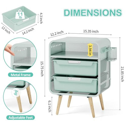 SYKIARIOL Kids Nightstand,Cute End Table with Storage Drawer,Nightstand for Girls Bedroom Furniture - color: Green