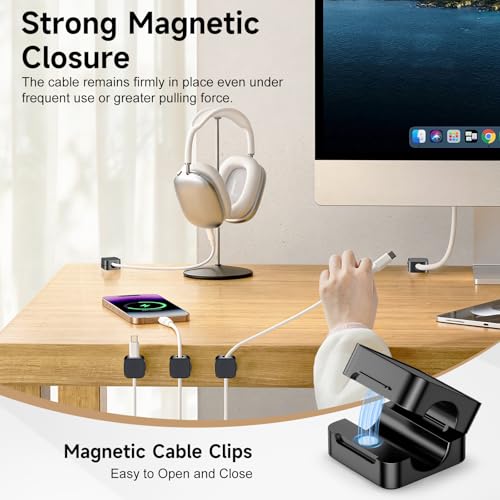 10 Pack Magnetic Cable Clips, Cord Organizer with Strong Adhesive