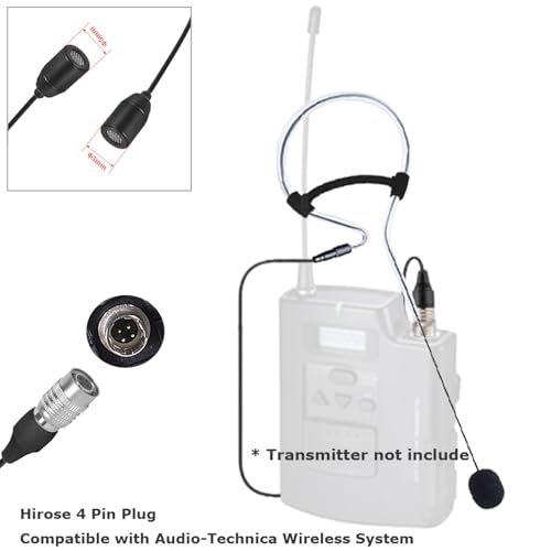 Black Single Headset Microphone Compatible with Audio-Technica - style: Hirose 4 Pin Plug Compatible with Audio-Technica