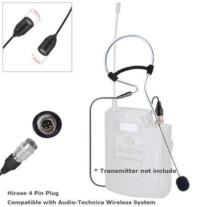 Black Single Headset Microphone Compatible with Audio-Technica - style: Hirose 4 Pin Plug Compatible with Audio-Technica
