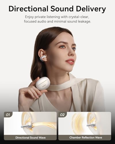 Baseus Bowie MC1 Pro Open Ear Clip-On Headphones, Hi-Res LDAC & HiFi4 Acoustic Sound, 5g Ultra-Lightweight Comfort, SuperBass 2.0, DNN 4-Mic AI Clear Calls, IP67 Waterproof, Bluetooth 6.0 (White) - color: White