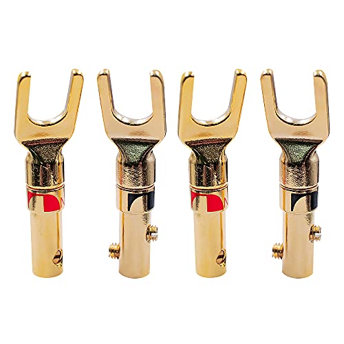 Spade Plugs for Speakers - Gold-Plated Y-Shaped Fork Plugs for Speaker Wire (2 Pairs)