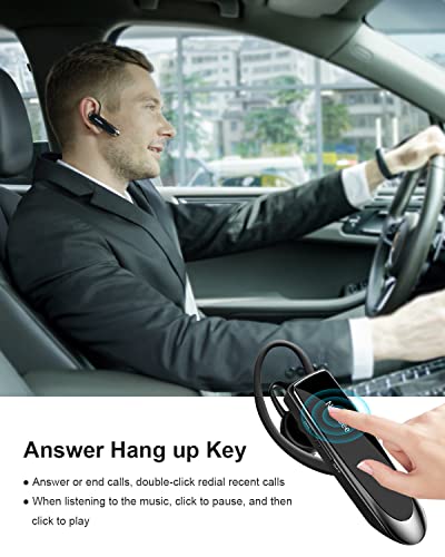New Bee Bluetooth Earpiece V5.0 Wireless Handsfree Headset with Microphone 24 Hrs Driving Headset 60 Days Standby Time for iPhone Android Samsung Laptop Trucker Driver (Black) - color: Black