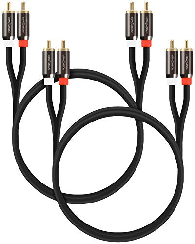 FosPower (2 Pack 2 RCA M/M Stereo Audio Cable [24K Gold Plated | Copper Core] 2RCA Male to 2RCA Male [Left/Right] Premium Sound Quality Plug - 3FT | 2-pack 2 RCA male to 2 RCA male stereo audio cables with 24K gold-plated connectors, copper core & dual sh