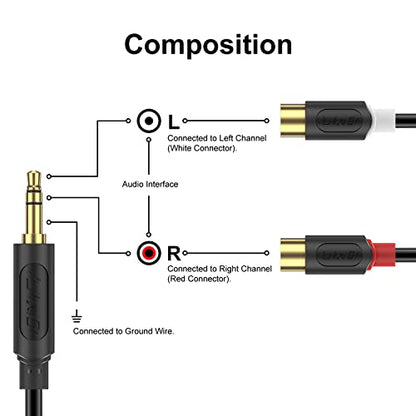 J&D Aux to RCA Cable, Gold Plated Audiowave Series 3.5mm Male to 2RCA Female Auxiliary Stereo Audio Adapter Headphone Jack Y Splitter Compatible with Smartphones, MP3, Tablets, Speakers, 3 Feet