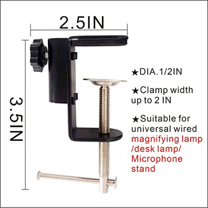 Replacement Heavy Duty C Clamp for 1/2” Base Magnifying Lamp,Desk Lamp,Swing Arm Lamp,Phone I pad Mount,Tablet Mic Holder,Table Mount Clamp for Microphone Stand Mic Boom Arm (Metal Black) - color: Metal Black